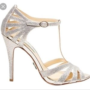 Silver sparkly heels.